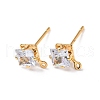 Brass Micro Pave Cubic Zirconia Stud Earring Findings KK-F898-14B-G-2