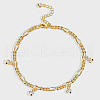 Brass Figaro Chain Clear Cubic Zirconia Flat Round Tassel Anklets for Women FS-WG29303-01-4
