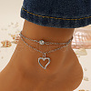 Fashionable Bohemian Style Alloy Heart Charm Double Layer Anklets for Women WG497D9-03-1
