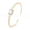 Cubic Zirconia Rectangle Open Cuff Bangle BJEW-G651-05G-04-3