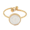 Ion Plating(IP) 304 Stainless Steel Enamel Flat Round Open Cuff Rings for Women RJEW-L107-075A-G-2