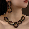 Alloy with Acrylic Oval Link Chain Pendant Necklace & Stud Dangle Earring Sets FS-WGB1D27-02-2