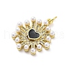 Brass Micro Pave Cubic Zirconia Enamel ABS Imitation Pearl Pendants KK-D325-22G-01-2