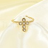 304 Stainless Steel Crystal Rhinestone Cuff Rings for Women RJEW-G338-03G-3