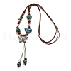 Ethnic Style Alloy & Porcelain Ceramic Beads Butterfly Pendant Tassel Y Necklaces NJEW-D308-01B-2