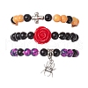 3Pcs Halloween Theme Baking Painted Glass Round Beads Stretch Bracelets for Women BJEW-MZ00186-3