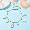 Glass Pearl and Spiral Shell Anklets AJEW-AN00578-2