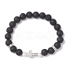 2Pcs Natural Lava Rock & Golden Sheen Obsidian Round Beads Stretch Bracelets BJEW-JB11807-3