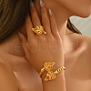 Luxurious Middle Eastern Style Brass Leaf Design Cuff Ring & Bangle Set for Women QG0212-3