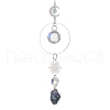 Nuggets Natural Colorful Fluorite & Glass Round Pendant Decorations HJEW-JM02123-01-1