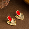 Oval with Heart Alloy Dangle Stud Earrings FS-WG677E1-01-1