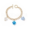 Lampwork Flower Charm Bracelet with Aluminium Curb Chains for Women BJEW-TA00176-02-1