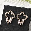Flower Brass Micro Pave Clear Cubic Zirconia Stud Earrings for Women EJEW-G428-18G-02-1