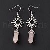 Natural Rose Quartz Bullet with Sun Dangle Earrings EJEW-I276-01P-19-4