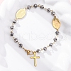 201 Stainless Steel & Electroplated Glass  Miraculous Medal Virgin Cross Charm Bracelets BJEW-B078-163G-1