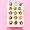 Jesus & Virgin Mary Theme Brass Micro Pave Clear Cubic Zirconia Cuff Rings for Women KK-D343-15G-2