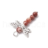 5Pcs 5 Styles Dragonfly Natural Sodalite & Maifanite & Pink Zebra Jasper & Red Jasper & Dyed Magnesite Beaded Pendants PALLOY-JF03857-5