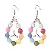 Natural Mixed Gemstone Braided Teardrop Dangle Earrings with Brass Whale Tail Charms EJEW-JE04951-02-1