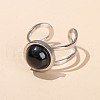 304 Stainless Steel & Black Agate Cuff Rings FS-WGDE3F0-10-1