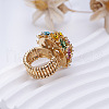 Flower Alloy with Rhinestone Enamel Finger Rings for Women FS-WG3A5AD-01-3
