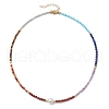 3.5mm Faceted Round Natural Gemstone & Shell Pearl Chakra Beaded Necklaces for Women NJEW-JN05149-4