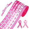   5Rolls 5 Styles Polyester Wave/Breast Cancer Awareness Ribbon Printed Ribbon OCOR-PH0004-22-1