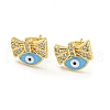 Bowknot with Evil Eye Real 18K Gold Plated Brass Stud Earrings EJEW-L269-105G-01-1