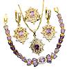 Flower Brass Pave Cubic Zirconia Pendant Necklaces & Earring & Ring & Link Bracelets Sets for Women FS-WG51B69-03-5
