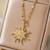 Vintage Elegant Brass Micro Pave Cubic Zirconed Sunflower Pendant Necklaces HC3045-3
