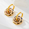 Flat Round Ethnic Style Brass Enamel Hoop Earrings FS-WG354F0-01-2