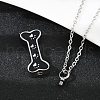 304 Stainless Steel Black Enamel Paw Print Bone Pendant Pet Urn Ashes Necklaces NJEW-S455-06P-5