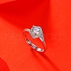 Rhodium Plated 925 Sterling Silver Moissanite Rhinestone Solitaire Ring AJEW-U007-17P-2