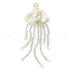 3Pcs 3 Colors Natural Clam Shell & Glass Pearl & Glass Seed Beaded Big Pendants PALLOY-MZ00298-2
