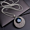 Flat Round Alloy Sapphire Rhinestone Pendant Necklaces for Women FS-WGA9C47-01-1