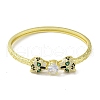Brass Pave Clear & Green Cubic Zirconia Leopard Hinged Bangle for Women BJEW-K246-19A-G-2