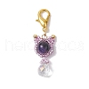 Natural Tiger Eye & Glass Seed Beaded Cat Pendant Decoration HJEW-MZ00157-05-2