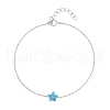 925 Sterling Silver Cubic Zirconia & Synthetic Turquoise Flower Link Bracelets XT0862-4-1