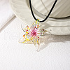 Summer Beach Starfish Transparent Glass Pendant Black Waxed Cord Necklaces for Women FS-WG29C72-02-3