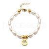304 Stainless Steel Flat Round with Paw Print Charm Bracelets for Women BJEW-C098-11G-4