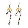 3 Pairs 3 Style Glass Christmas Candy Cane with Alloy Bowknot Dangle Earrings EJEW-JE04971-3
