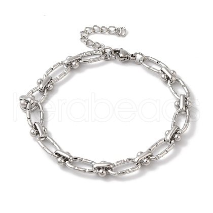 Non-Tarnish 304 Stainless Steel Textured Oval Link Chain Bracelets for Women BJEW-B092-08P-03-1