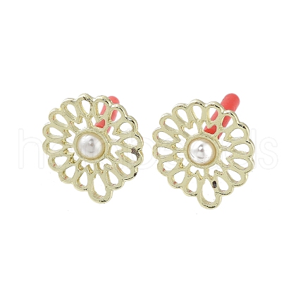 Rack Plating Golden Alloy with ABS Pearl Stud Earring Findings EJEW-B036-03G-17-1