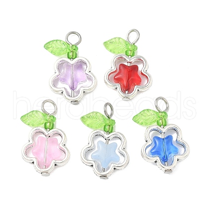 Glass Flower Pendants PALLOY-JF03865-02-1
