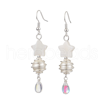 Shell Pearl & Sea Shell Beaded Dangle Earring EJEW-TA00535-1