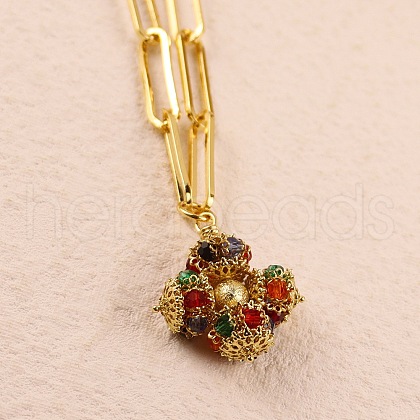 Flower Brass Glass Cluster Pendant Necklaces for Women FS-WGCA146-02-1