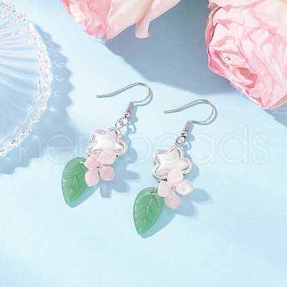 Flower 304 Stainless Steel Handmade Lampwork Dangle Earrings EJEW-JE06430-02-1