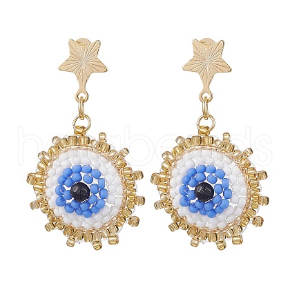 Synthetic Blue Goldstone Ear Studs EJEW-MZ00238-1