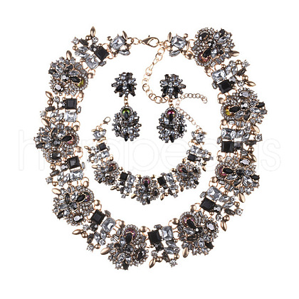 Flower Alloy with Rhinestone Chain Necklace & Bracelet & Stud Dangle Earring FS-WGC4D9E-04-1