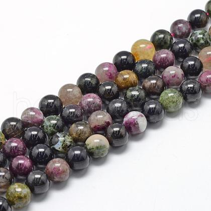 Natural Tourmaline Beads Strands G-R446-6mm-03-1