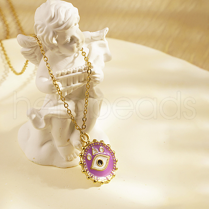 Stylish Stainless Steel Enamel Evil Eye Pendant Necklace for Women's Daily Wear ZP5977-1-1
